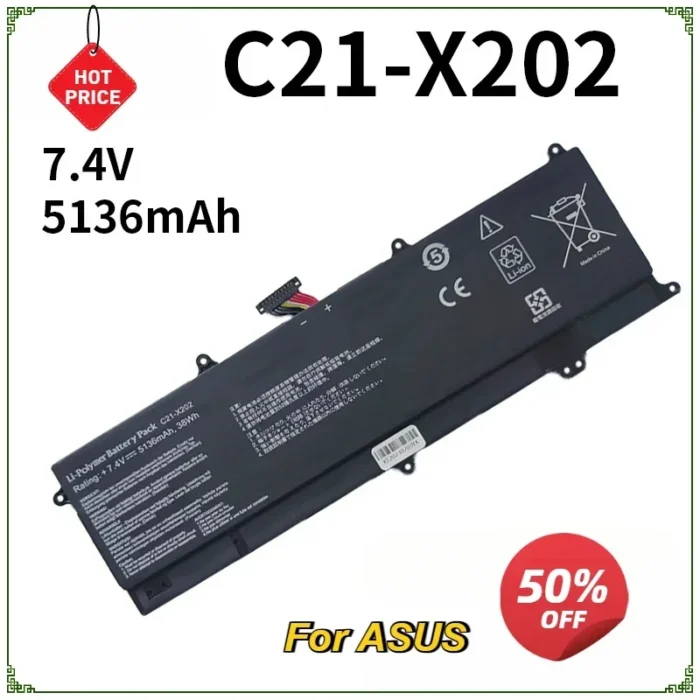 New C21-X202 Laptop Battery for ASUS VivoBook X201 X201E S200 S200E X202 X202E S200E-CT209H S200E-CT182H S200E-CT1 5136mAh - Image 2