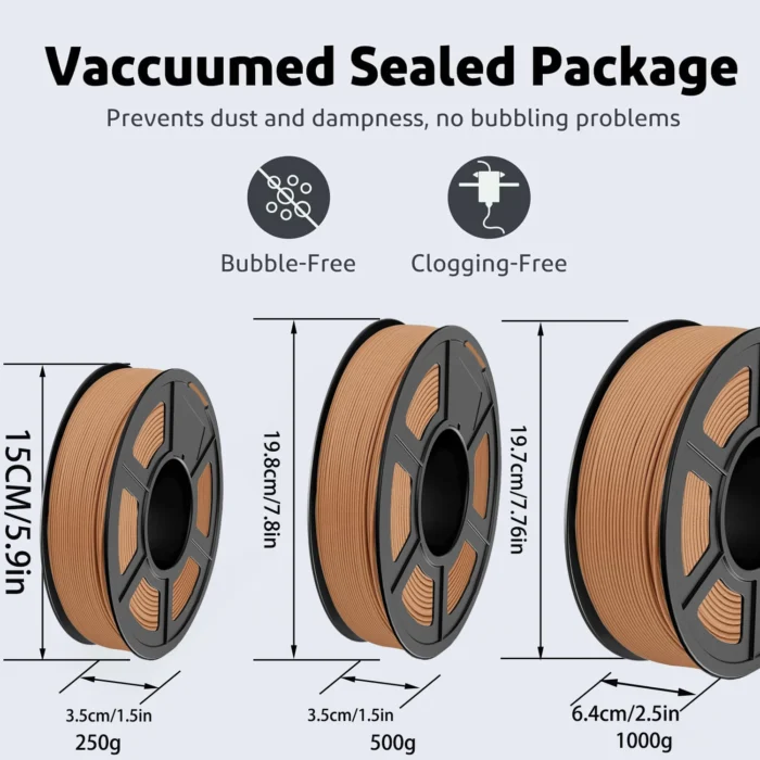 PLA+ Wood Filament 1.75mm, PLA Plus 3D Printer Filament Dimensional Accuracy +/- 0.02mm 250g/500g/1000g Spool - Image 6