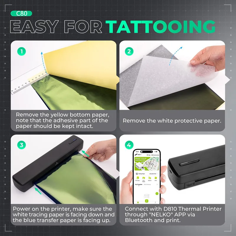 2-in-1 wireless tattoo Stencil printer Inkless Bluetooth portable thermal printer compatible with Android IOS Windows Mac - Image 6