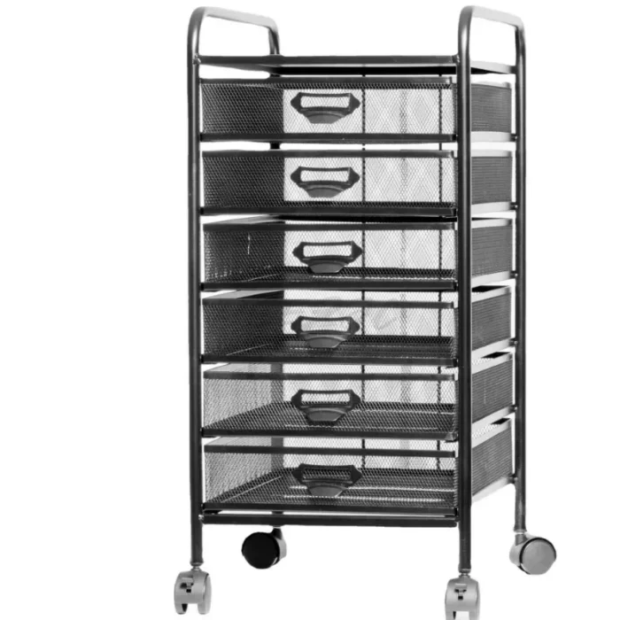 B-M A4-5/6 Layer Wrought Iron Mobile Filing Cabinet Trolley Under Table Storage Rack Metal Mesh Filing Rack - Image 6