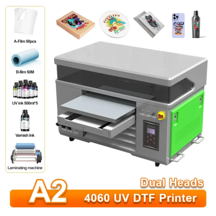 A2 UV Printer with Dual XP600 Printer Heads UV Flatbed Printer A2 UV Varnish Printer White Ink Stir A2 4060 UV Printing Machine