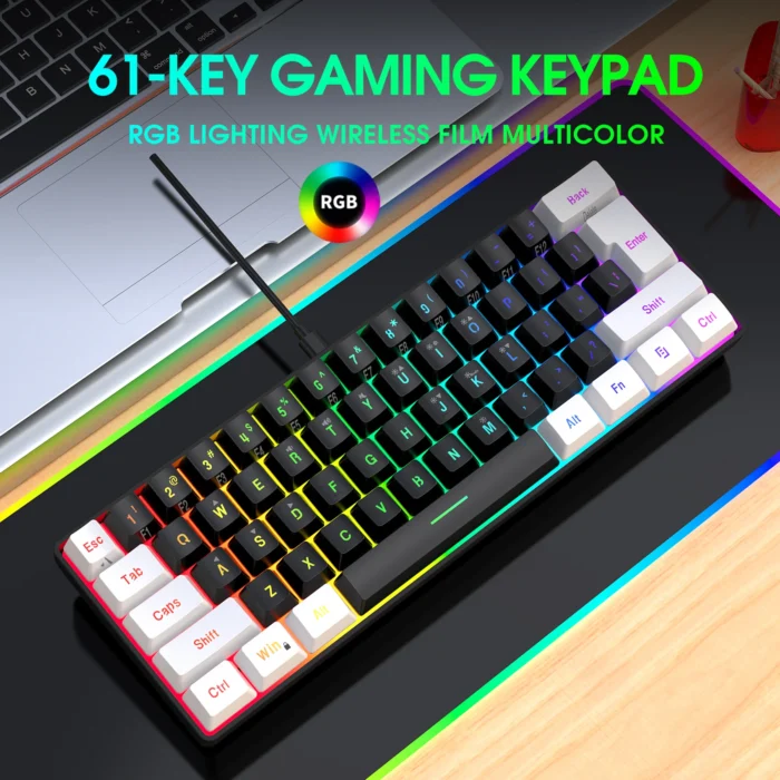 New 61keys Wired White Black Keyboard RGB Gaming Mouse Office Kit Backlight Keyboard and Mouse Combos for PUBG Gamer - Image 4