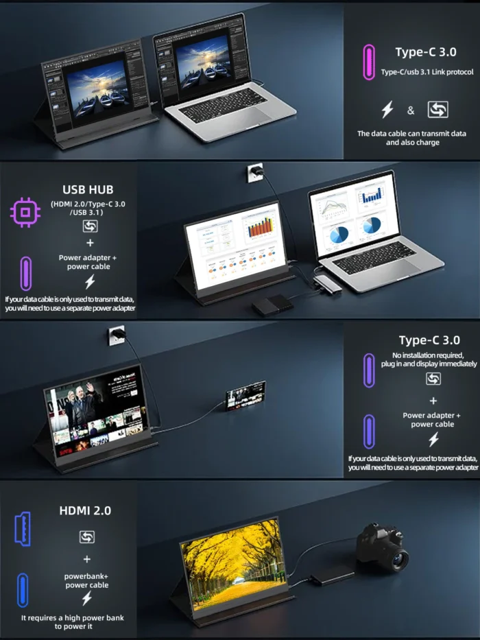 ZSUS 2160*1440 14-inch 2K Portable Monitor 60HZ For Laptop XBox PS4 / 5 Switch TV Box Cell Phone PC Extension Mobile - Image 6