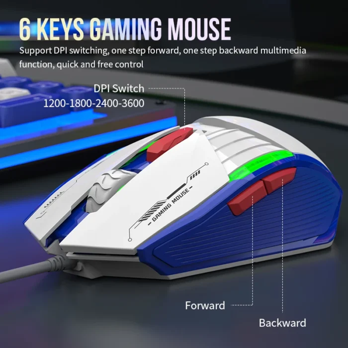Mecha Style Gaming Wired Keyboard Mouse Set Rainbow Glow Backlit 98 Keys Metal Panel Laptop Desktop - Image 5