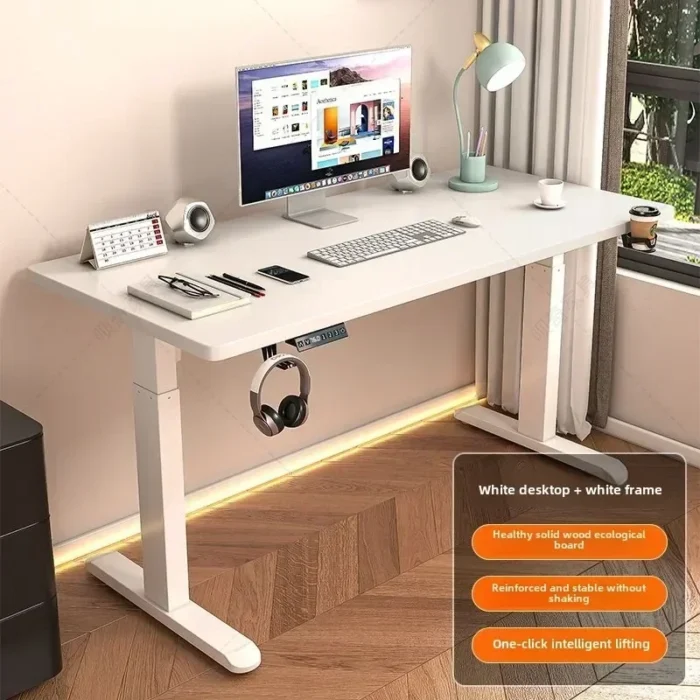Solid Wood Electric Lifting Table Smart Computer Game E-sports Large White Student Study Table Lifting Table Desks Office - Image 4
