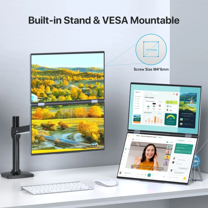 EVICIV Dual Stacked 15.6"Folding Monitor Triple Portable Display Bulit in Stand VESA Freely Adjust Screen OSD Menu for PC Window - Image 5