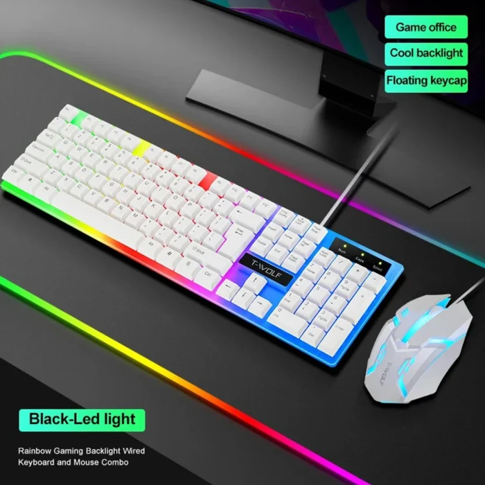 T-WOLF TF230 Wired Arabic Gaming Keyboard And Mouse Set/RGB Backlit/Mechanical Feel/Waterproof Design/USB - Image 2