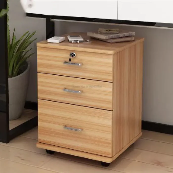 Floor Stand Wheel Design Movable File Organizer Office Supplies 3 Drawer Wooden Office Cabinet File Storage Cabinet with Lock - Image 5