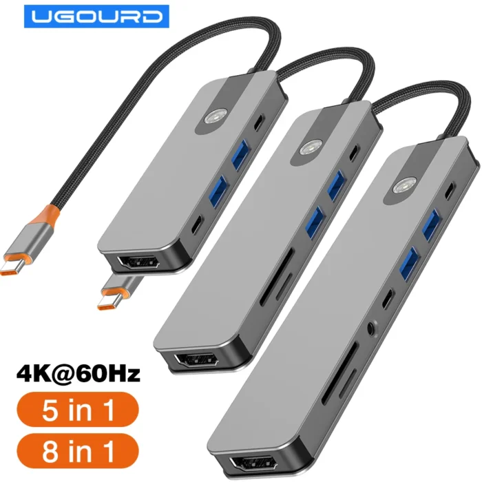 5/8 in 1 USB C to HDMI-Compatible 4K 60Hz Adapter Type C Splitter USB3.0/3.1 HUB Docking Station PD SD TF 3.5mm for Laptop iPad