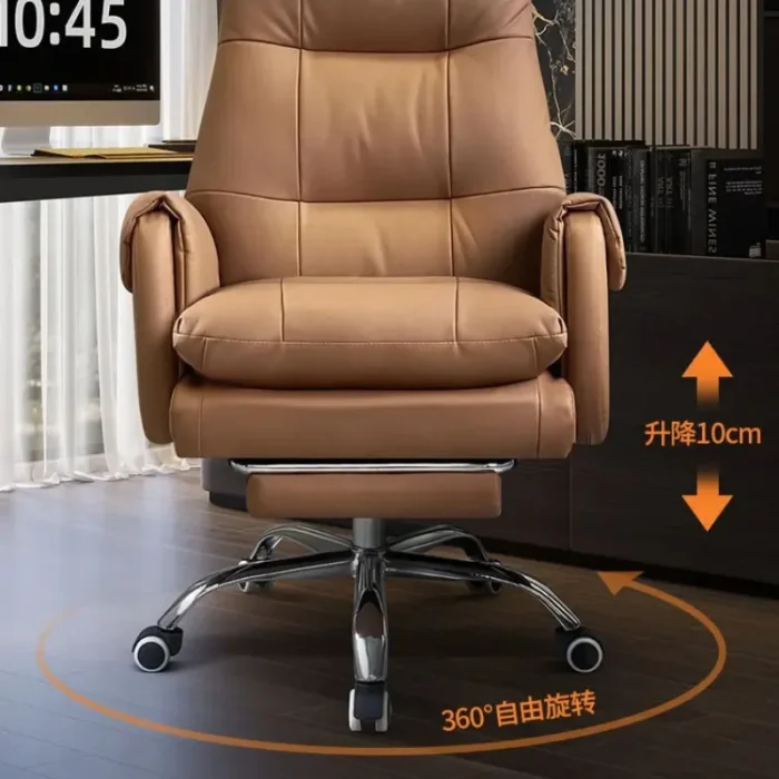 Leather, Light Luxury, Boss Chair, Home, Computer, Comfort, Office, Reclining, Sedentary, Study, Back Chair - Image 2