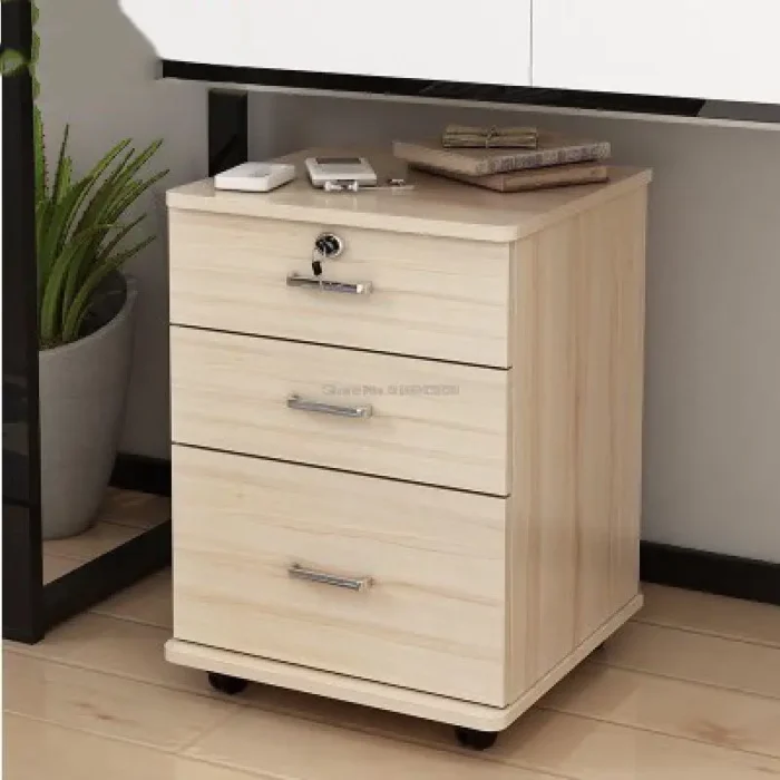 Floor Stand Wheel Design Movable File Organizer Office Supplies 3 Drawer Wooden Office Cabinet File Storage Cabinet with Lock - Image 3
