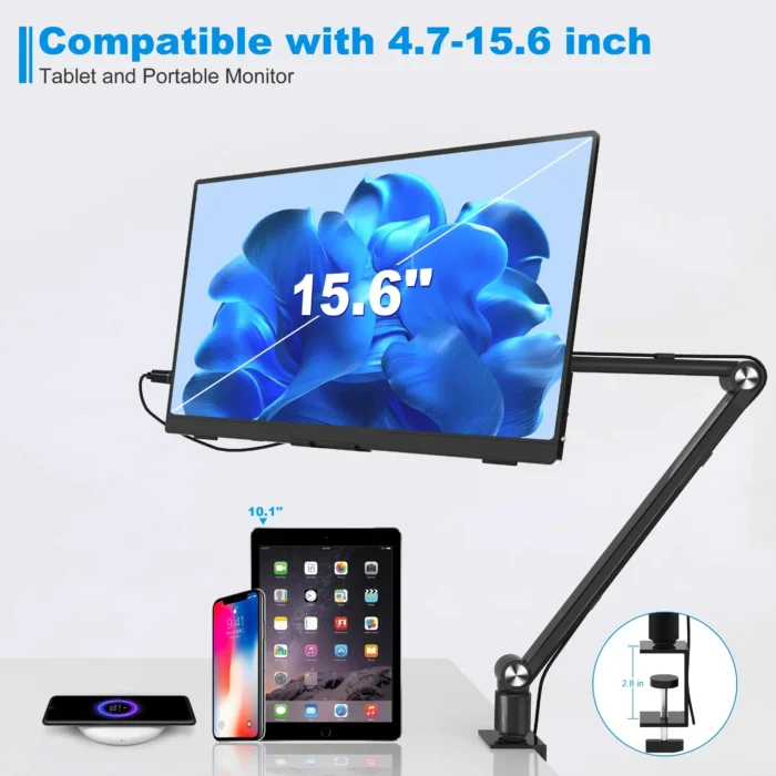 Bimawen Adjustable Height Tablet Stand For iPad 15 6 16 Inch Screen Portable Monitor Desk Mount With Aluminum Long Rotating Arm - Image 2