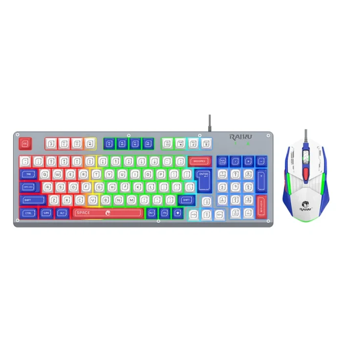 Mecha Style Gaming Wired Keyboard Mouse Set Rainbow Glow Backlit 98 Keys Metal Panel Laptop Desktop - Image 6