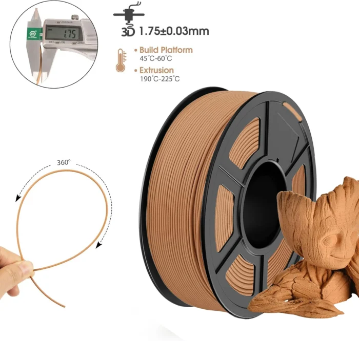 PLA+ Wood Filament 1.75mm, PLA Plus 3D Printer Filament Dimensional Accuracy +/- 0.02mm 250g/500g/1000g Spool - Image 2