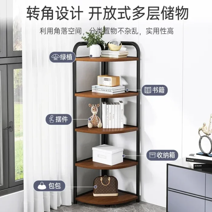 Corner Cabinet Floor-to-ceiling Corner Shelf Living Room Corner Storage Layer Shelf Triangular Multi-layer Bookshelf Bedroom - Image 3