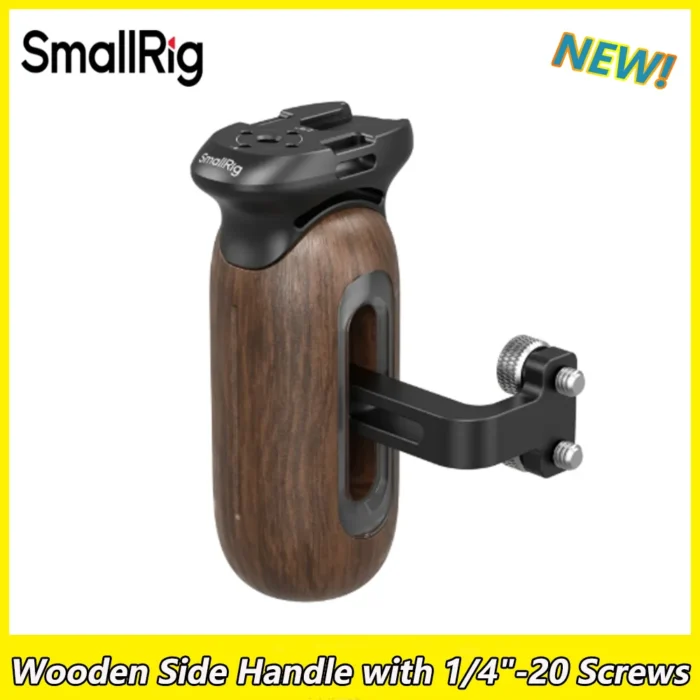 SmallRig Wooden Side Handle with 1/4"-20 Screws, Grip for Cages or Mounting Plates, with Cold Shoe for Mics Monitor Arms - Image 2