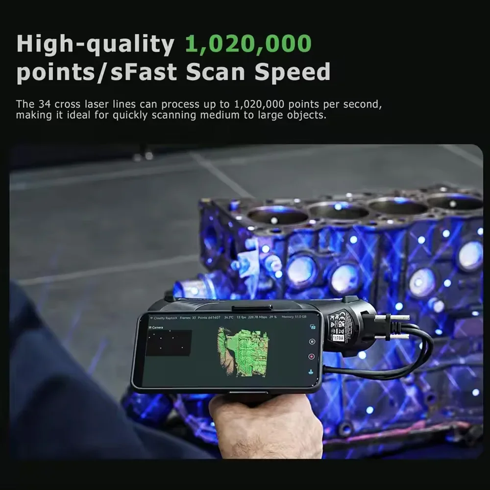 Creality RaptorX & Scan Bridge Kit 34+7 Blue Laser NIR Light 0.02 Mm Accuracy 60fps Scanning Wi-Fi 6 Wireless Scan 3D Scanner - Image 5