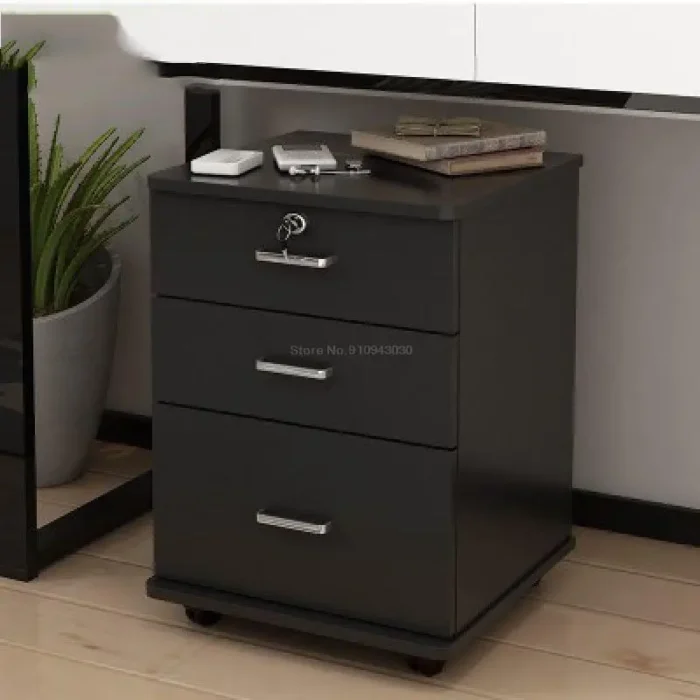 Floor Stand Wheel Design Movable File Organizer Office Supplies 3 Drawer Wooden Office Cabinet File Storage Cabinet with Lock - Image 4