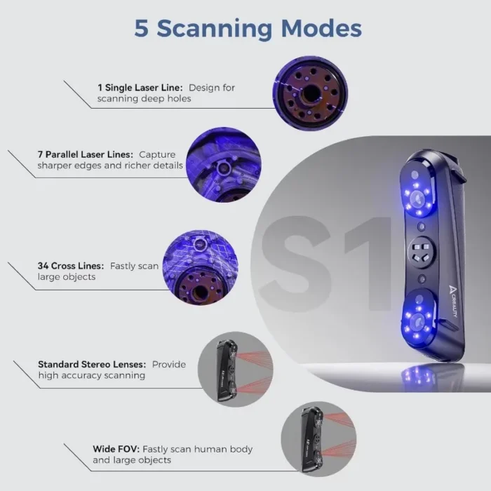 Creality Sermoon S1 High-Precision 0.02mm 3D Scanner 34+7+1 Blue Laser Line/NIR Accuracy 90FPS Deep Hole scanning - Image 2