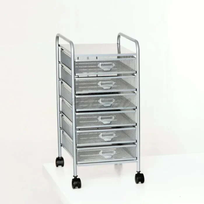 B-M A4-5/6 Layer Wrought Iron Mobile Filing Cabinet Trolley Under Table Storage Rack Metal Mesh Filing Rack - Image 4
