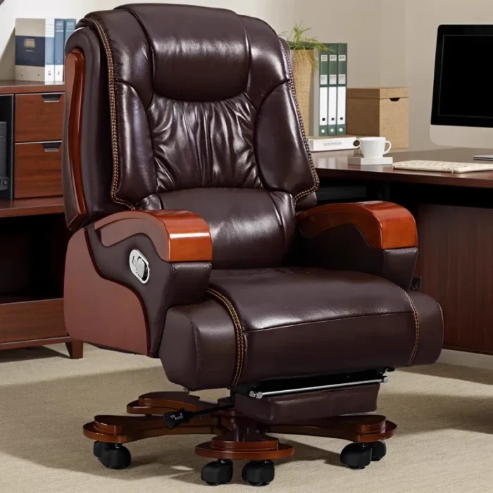 Real leather reclining boss chair, high-end office business class chair, comfortable sitting massage office seat Game - Image 2