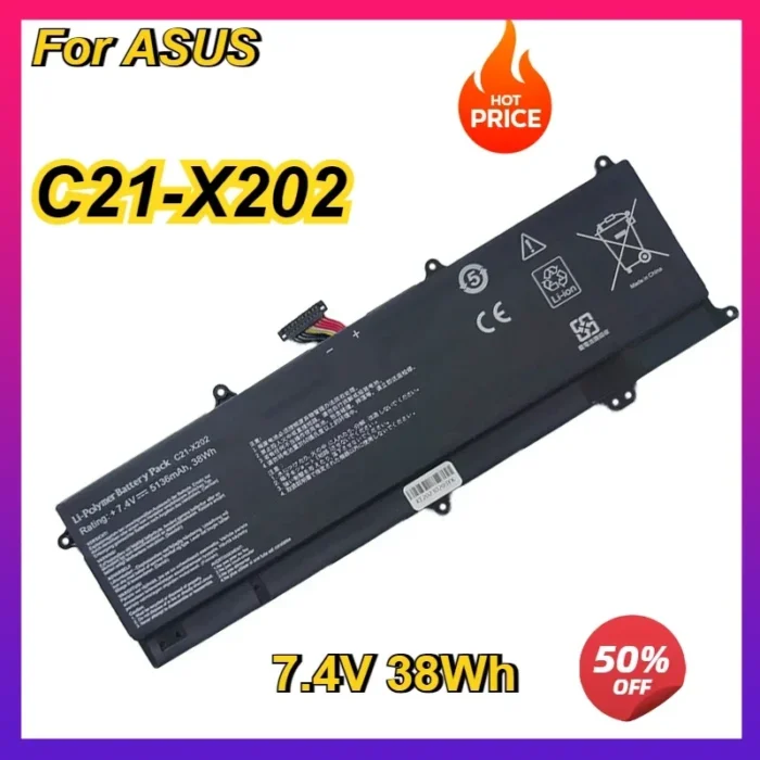 New C21-X202 Laptop Battery for ASUS VivoBook X201 X201E S200 S200E X202 X202E S200E-CT209H S200E-CT182H S200E-CT1 5136mAh