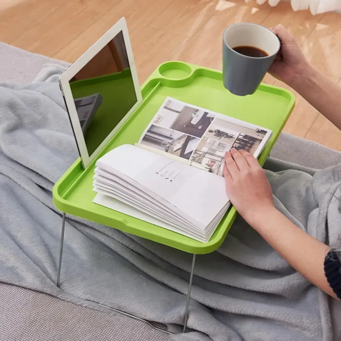 Portable Breakfast Tray Portable Folding Laptop Table with Cup Holder for Student Dormitory Sofa Stable Bed Tray with Non-slip - Image 2