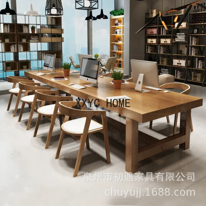 Solid wood conference table, simple modern living room, large board long table - Image 3