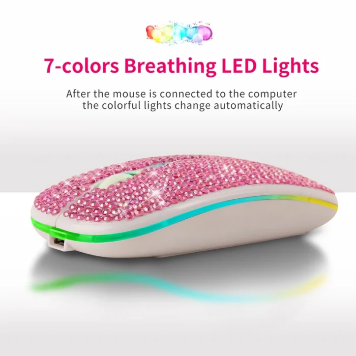 Xiaomi Rechargeable Mouse Silent Pink Diamond Inlaid Wireless Bluetooth Dual-mode Mouse Sparkling Crystal Mice Girl's Gifts New - Image 4