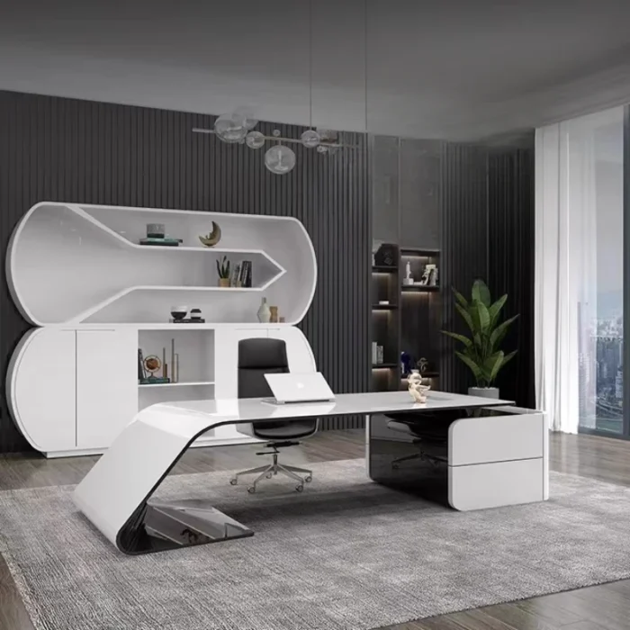 Conference Unusual Office Desk Cabinets Shelf Drafting Cheap Office Desk Storage Minimalist Unique Wooden Bureau Furniture - Image 6
