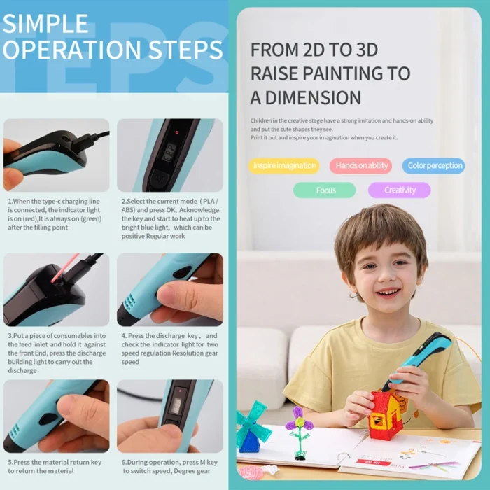 New 3D Printing Pen LCD Display Screen With PU Travel Bag 1.75mm PLA DIY Drawing Birthday Christmas Gifts Children Painting Toys - Image 2