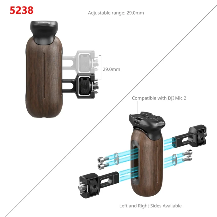 SmallRig Wooden Side Handle with 1/4"-20 Screws, Grip for Cages or Mounting Plates, with Cold Shoe for Mics Monitor Arms - Image 4