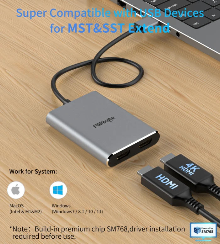 Fairikabe USB 3.0 To Dual HDMI-compatible Adapter 4K@30Hz Docking Station Hub For 2 Monitors Support Windows/Mac OS MST Mode - Image 3