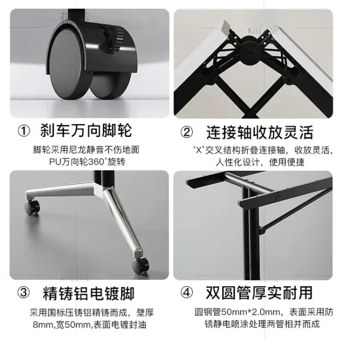 conference table, long table, desk, mobile splicing folding table, multi-functional retractable large desk, training table - Image 6