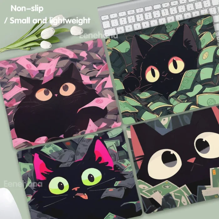Black Cat Mousepad Small Office Computer Desk Mat Table Keyboard Clouds Kawaii Pad Laptop Cushion Non-slip Pink Decor Desk Pads - Image 4