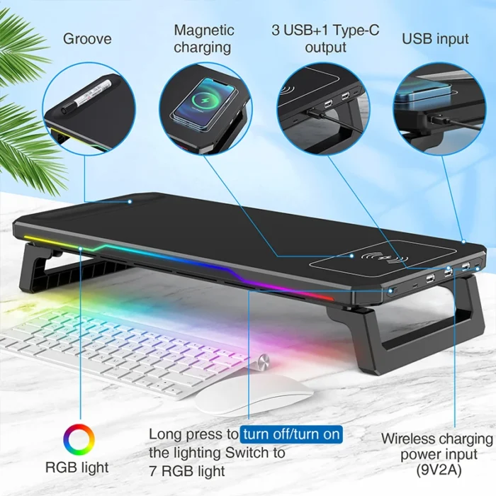 ITLY D2 Computer Monitor Riser Stand - Multi-functional Foldable Desktop Organizer with Storage Base - Image 3