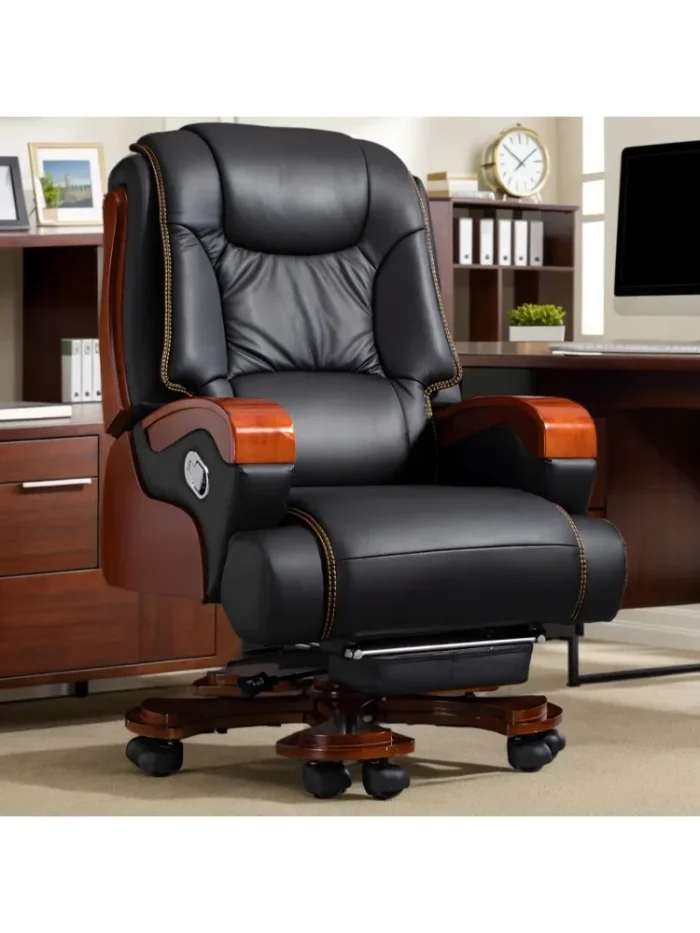 Real leather reclining boss chair, high-end office business class chair, comfortable sitting massage office seat Game - Image 6