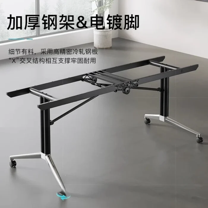 Movable folding conference table, long strip training, live broadcast, telescopic splicing office with wheels, oversized - Image 2