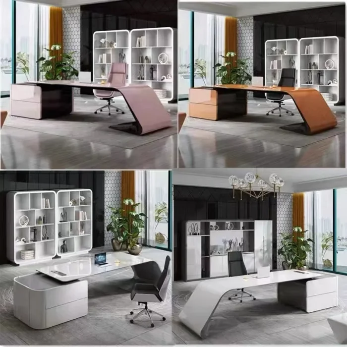 Conference Unusual Office Desk Cabinets Shelf Drafting Cheap Office Desk Storage Minimalist Unique Wooden Bureau Furniture - Image 4