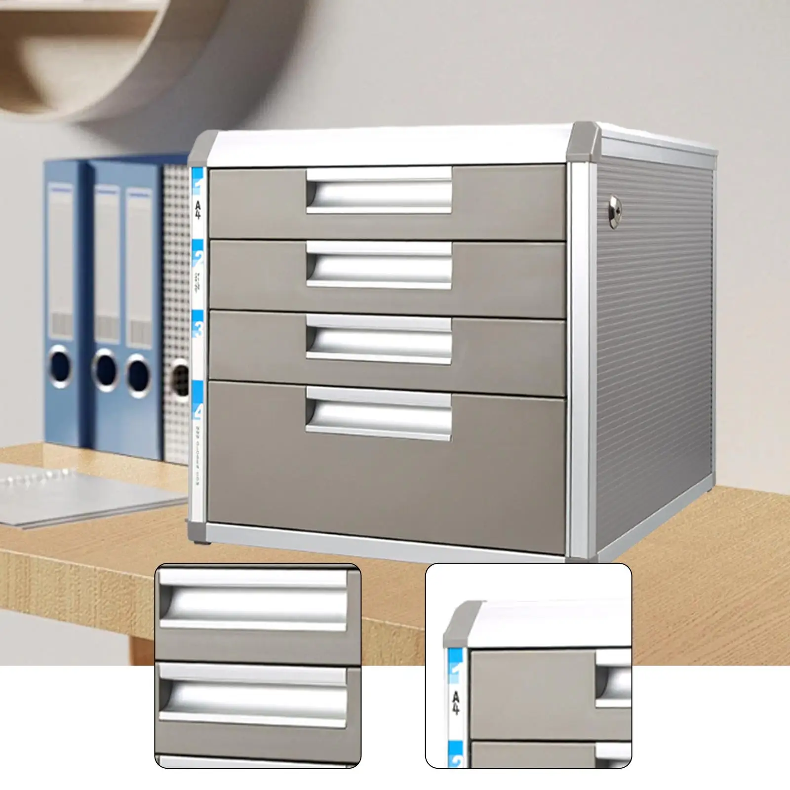 File Cabinet Filing Organizer Locking Desk Organizer with 4 Drawers for School Office Supply Home Study Working Accessories - Image 2