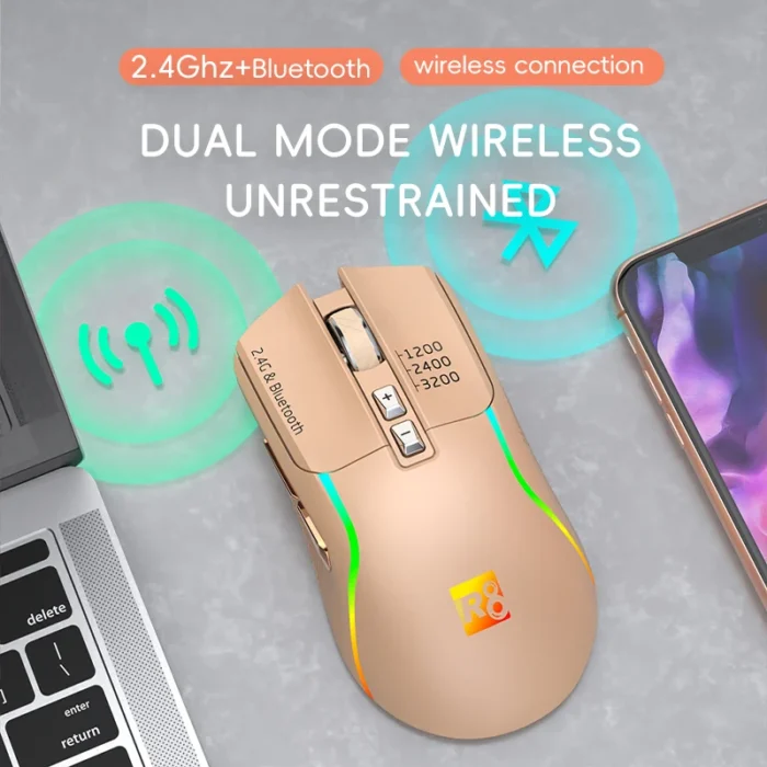 XIAOMI R8 Wireless Mouse 3200 DPI Bluetooth 2.4G Dual Mode Mechanical Office Game Universal Colorful Luminous Mute Mouse