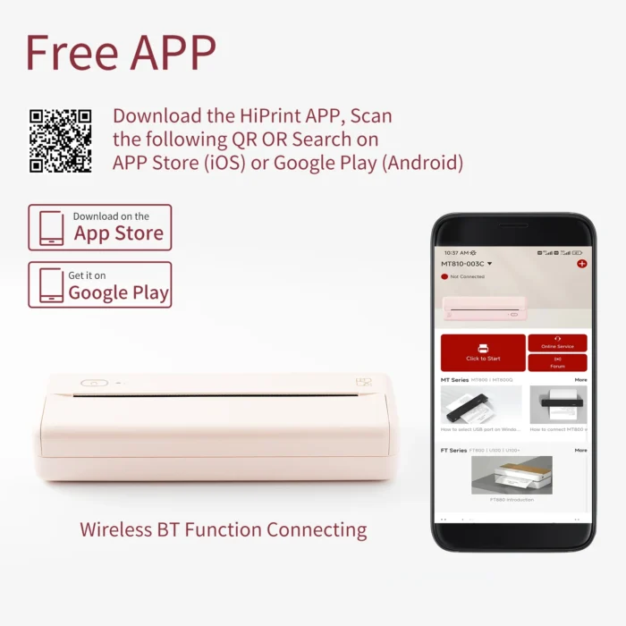 HPRT MT810 A4 Portable Paper Printer Thermal Printing Wireless Bluetooth Printer Compatible iOS Android Mobile A4 Printer - Image 2