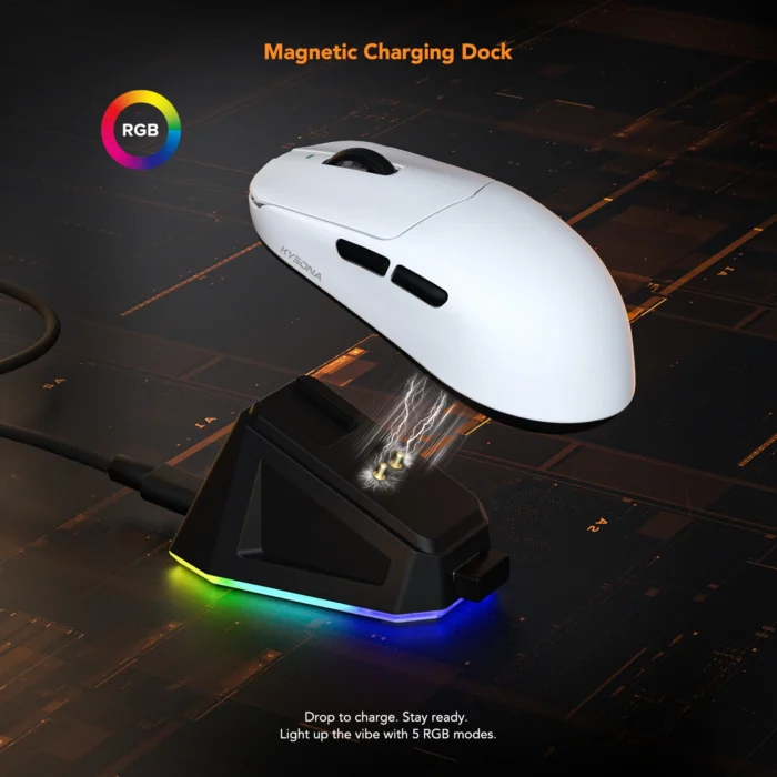 KYSONA Mercury SE Gaming Mouse PAW 3311 40g Ultra Lightweight Tri-Mode Wired RGB Charging Dock 24000 DPI Ergonomic Pro Gamer - Image 3