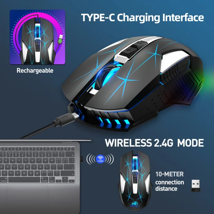 Rechargeable Wireless 87 Keys Keyboard Mouse Combos Kit 2.4G USB RGB Backlight Keyboard and Gaming Mice Set for Home Office - Image 3