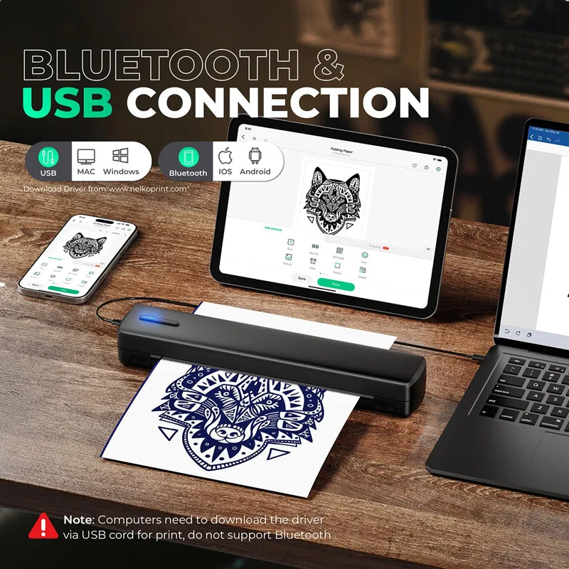 2-in-1 wireless tattoo Stencil printer Inkless Bluetooth portable thermal printer compatible with Android IOS Windows Mac - Image 4