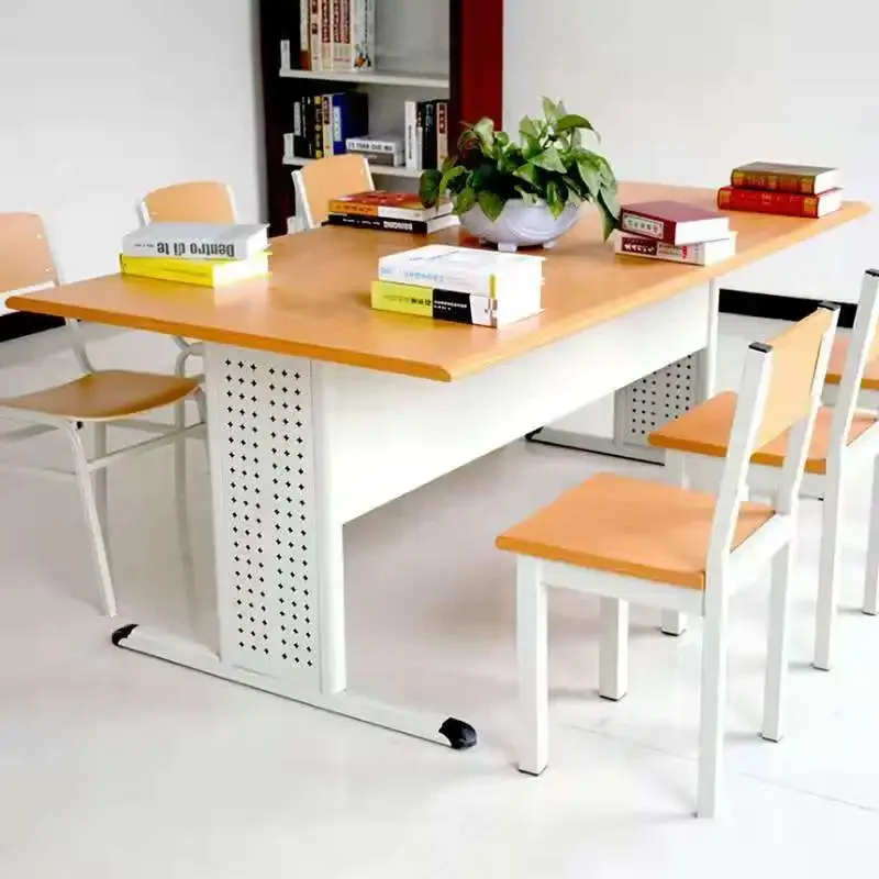 School library reading room tables bookstore meeting room study desk for students steel wood conference table and chairs set - Image 6