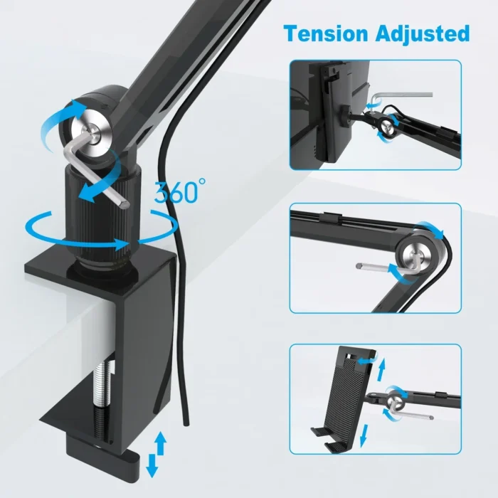 Bimawen Adjustable Height Tablet Stand For iPad 15 6 16 Inch Screen Portable Monitor Desk Mount With Aluminum Long Rotating Arm - Image 4