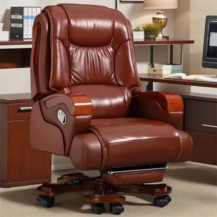Real leather reclining boss chair, high-end office business class chair, comfortable sitting massage office seat Game - Image 5