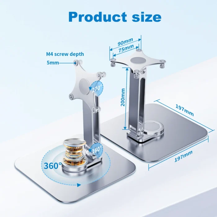 Portable monitor stand aluminum alloy desktop 360 ° rotation, VESA 75x75 suitable for M4 screws 5KG load capacity ultra stable - Image 5