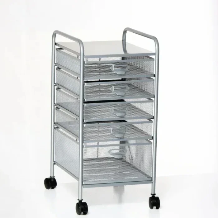 B-M A4-5/6 Layer Wrought Iron Mobile Filing Cabinet Trolley Under Table Storage Rack Metal Mesh Filing Rack - Image 2